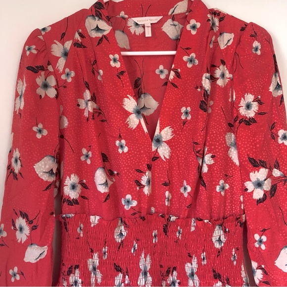 Rebecca Taylor Daniella Long Sleeve Floral V Neck Mini Dress Punch Combo Size 6 - Picture 5 of 11